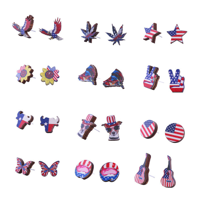 Wholesale American Independence Day Sunflower Butterfly Pentagram Eagle Various Wooden Earrings JDC-ES-ChouTteng019