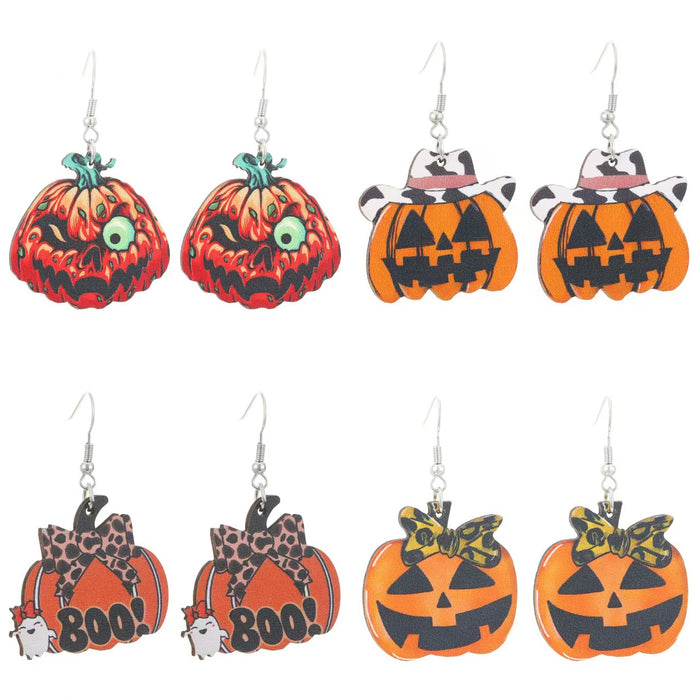 Wholesale  Western Style  Pumpkin Pendant Earrings Wooden Gothic Cartoon Earrings