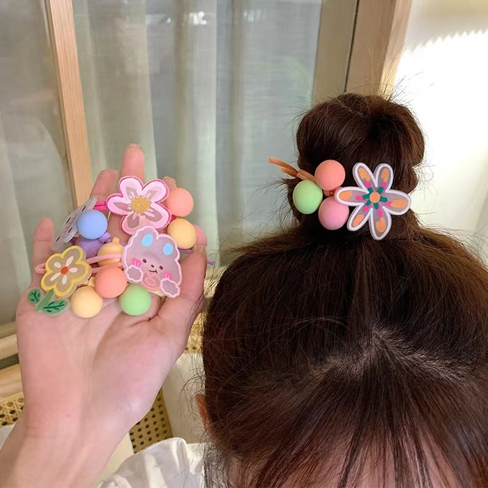 Wholesale Children's Hair Rope Cartoon Hair Rope Bear Hair Tie Cute Rubber Tendon Girls' Pony Tail Headwear Little Girls' Hair Ring Hair Accessories