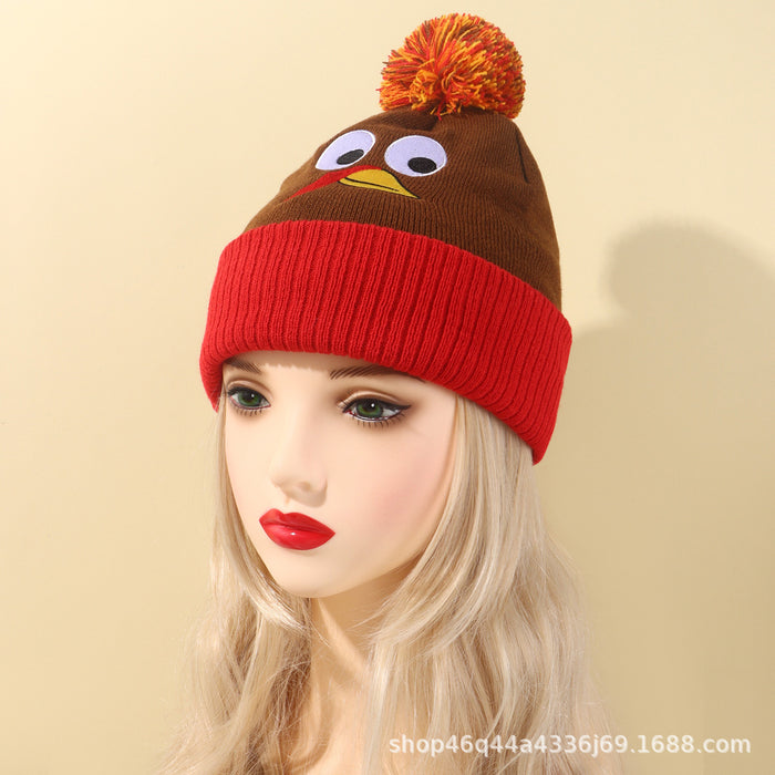 Wholesale Autumn and Winter New Kidsren' s Acrylic Knitted Hat Thanksgiving Family Warm Personalized Turkey Hat Female Couple Woolen Hat
