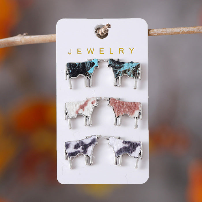 Wholesale Personalized animal series earrings set niche design cow,  sheep and horse spot alloy earrings