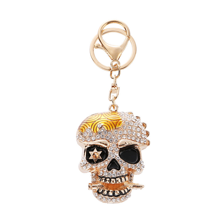 Wholesale Diamond-encrusted Halloween skull keychain alloy skull