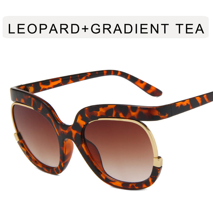 Wholesale Half frame sunglasses, new oval fashion large frame face repair sunglasses, personalized mirror legs, sun sunglasses