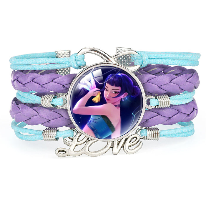 Wholesale KPOP Color Block Multi-Layer Braided Adjustable Bracelet