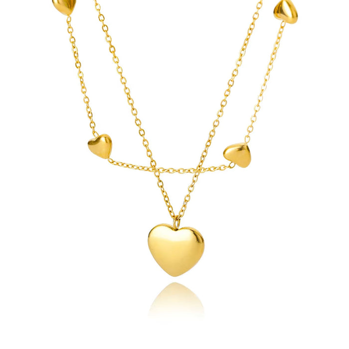 Wholesale Golden Love Pendant Double-Layer Titanium Steel Necklace