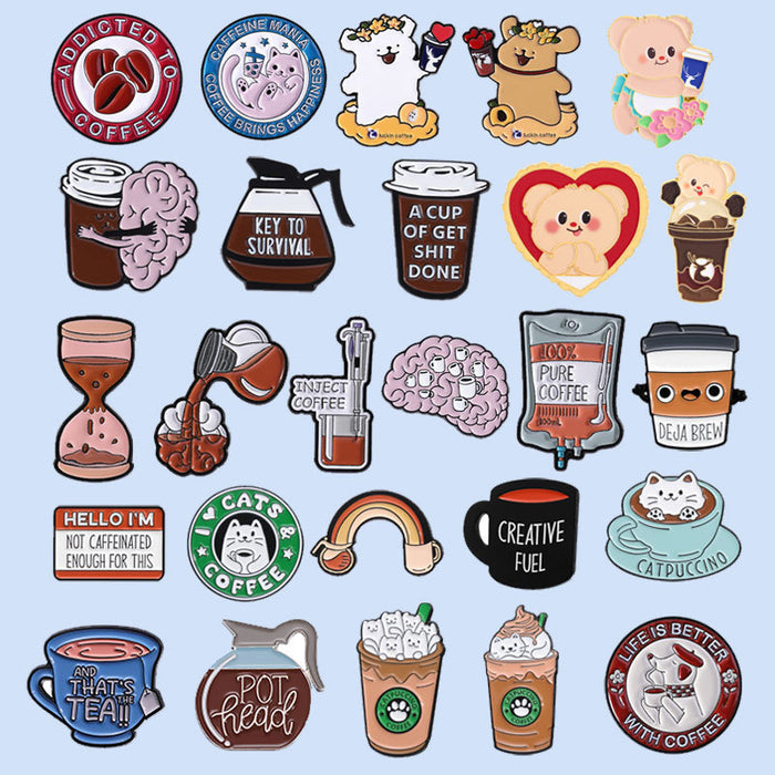 Wholesale Cartoon Coffee Cup Shape Brooch Pin Set Zinc Alloy Decorative Accent