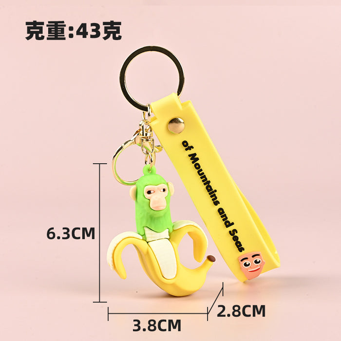 Wholesale Mythical Creatures PVC Keychain Cute Monkey and Banana Design Bag Charm Boutique MOQ≥10