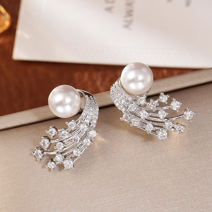 Wholesale High end pearl full diamond earrings, fashionable and exquisite, versatile and stylish for daily use, with niche design accessories