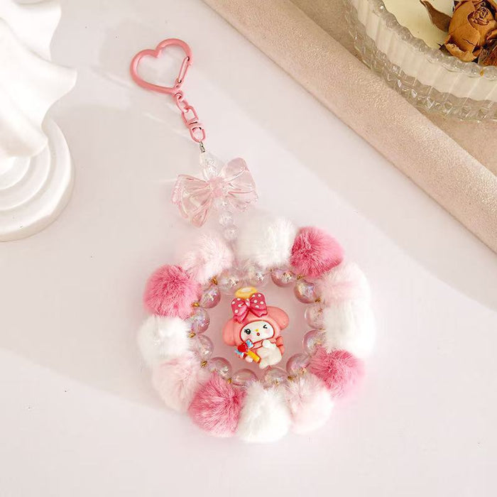 Wholesale Handmade pom-pom beaded phone strap keychain