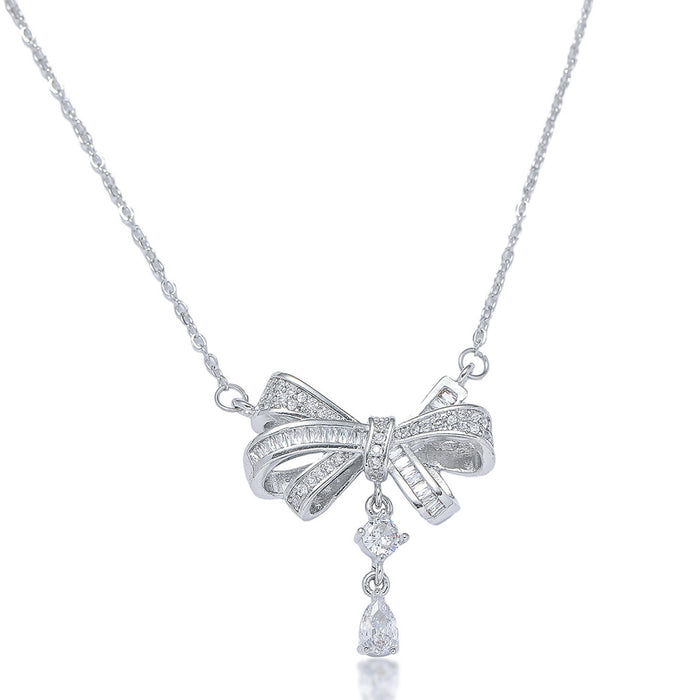 Wholesale Necklace, bow, square diamond, water droplet hollow out, full of diamonds, simple and niche design, collarbone chain