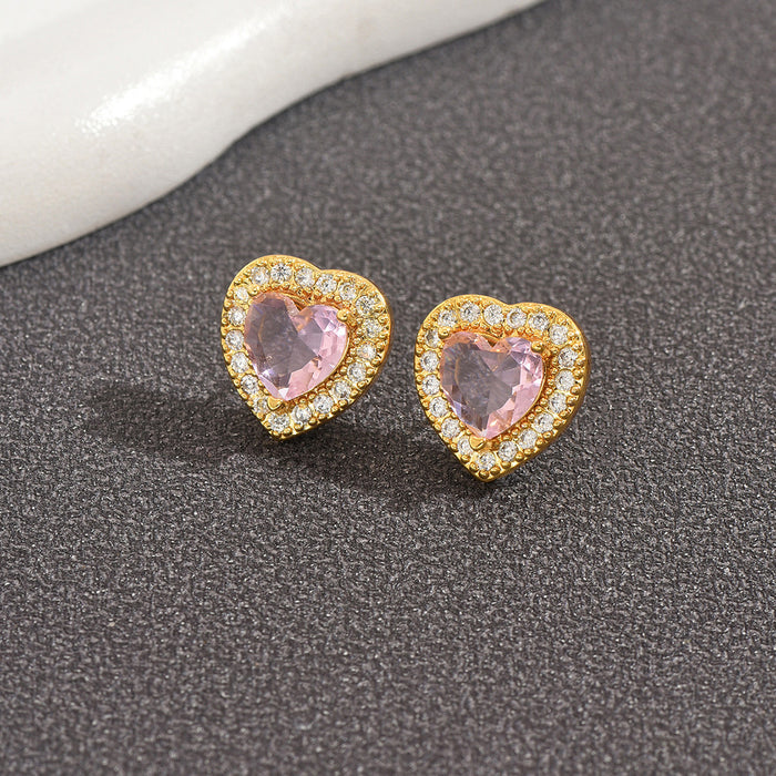 Wholesale Heart shape Earrings Multi-Colored Heart-Shaped Zircon