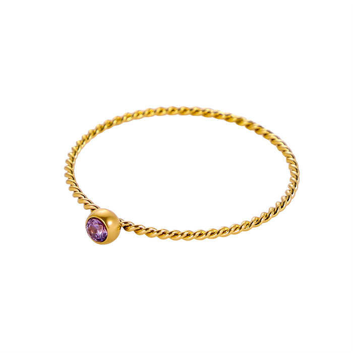 Wholesale Twisted ring with zircon ring stainless steel gold-plated birthstone twisted tail ring