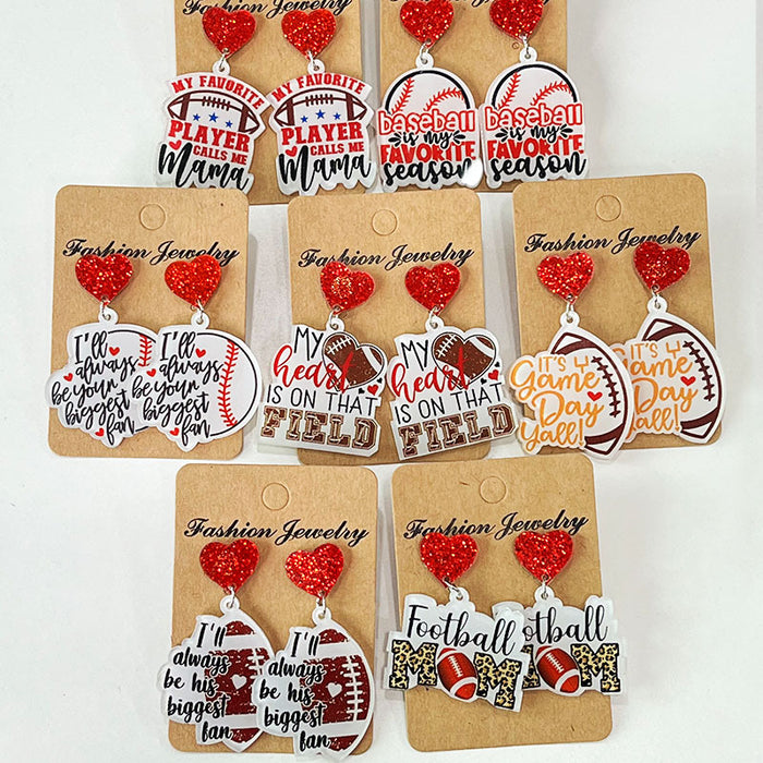 Wholesale Sports jewelry football rugby baseball love game fans acrylic cute earrings