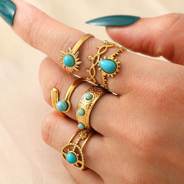 Wholesale Stainless Steel Open-Band Turquoise Rings