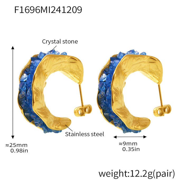Wholesale Crystal Stone C-Shaped Earrings Luxury Personality Stainless