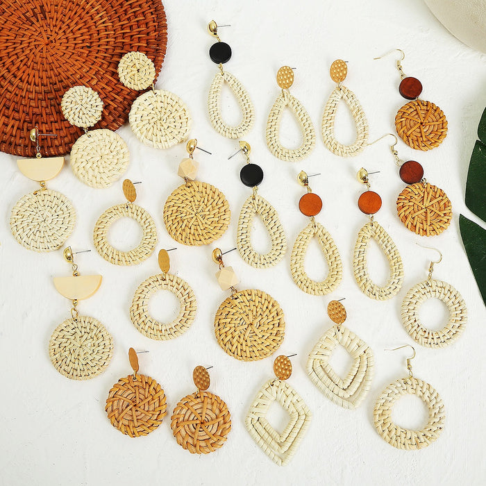 Wholesale Wooden Bohemian Rattan Earrings JDC-ES-ManY053