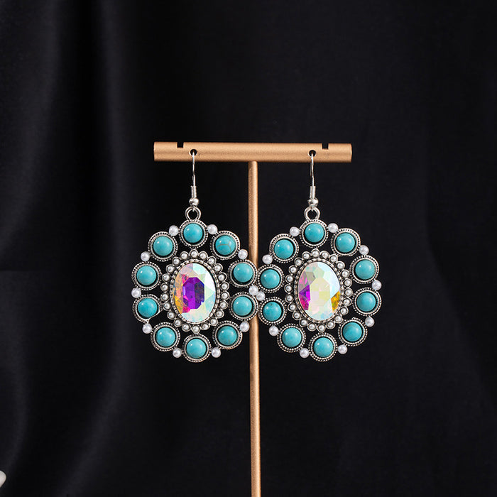 Wholesale Turquoise Flower Pendant Bohemian Ethnic Style Earrings