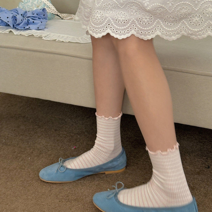Wholesale Curled striped socks, mid tube socks, boneless socks, cotton socks