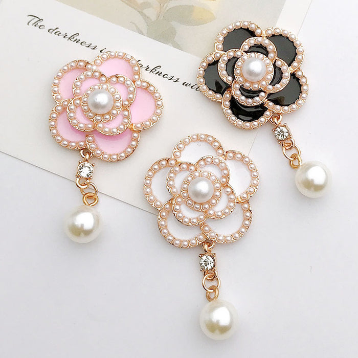 Wholesale Pearl Camellia pendant diy jewelry accessories alloy flower mobile phone shell decorative materials