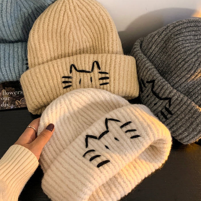 Wholesale Cute kitten embroidered knitted hat