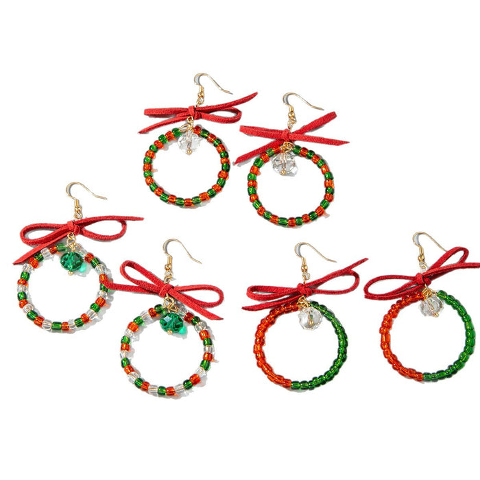 Wholesale Christmas Bow Glass Bead Earrings Handmade Jewelry Accessory MOQ≥2