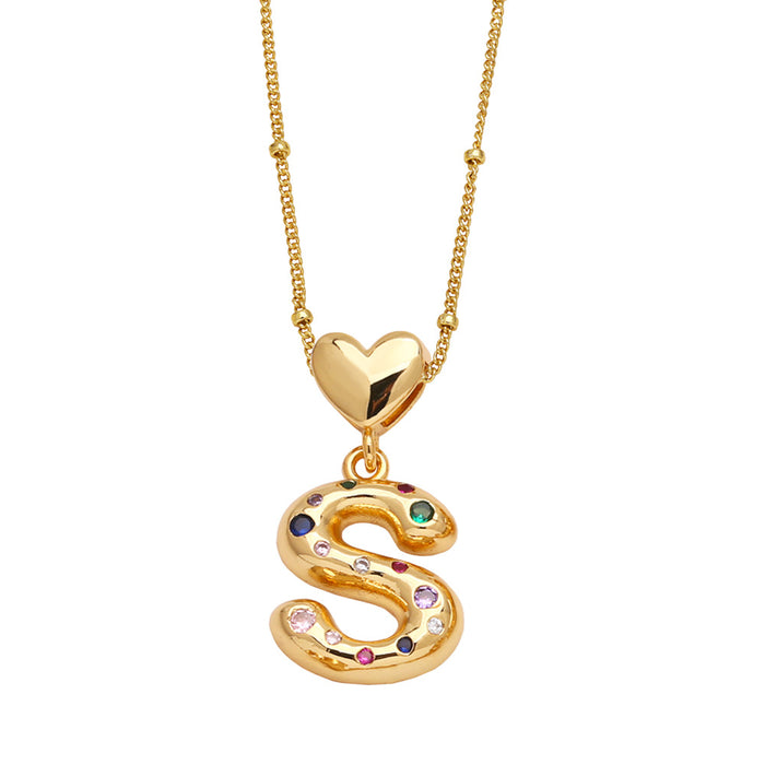 Wholesale  Love  English Letter Necklace Women's Color Zircon Gold Plated Clavicle Chain