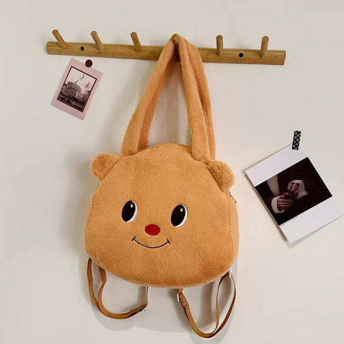 Wholesale  Cute Cartoon Bear Plush Tote Bag Autumn and Winter New Contrast Color Shoulder Bag