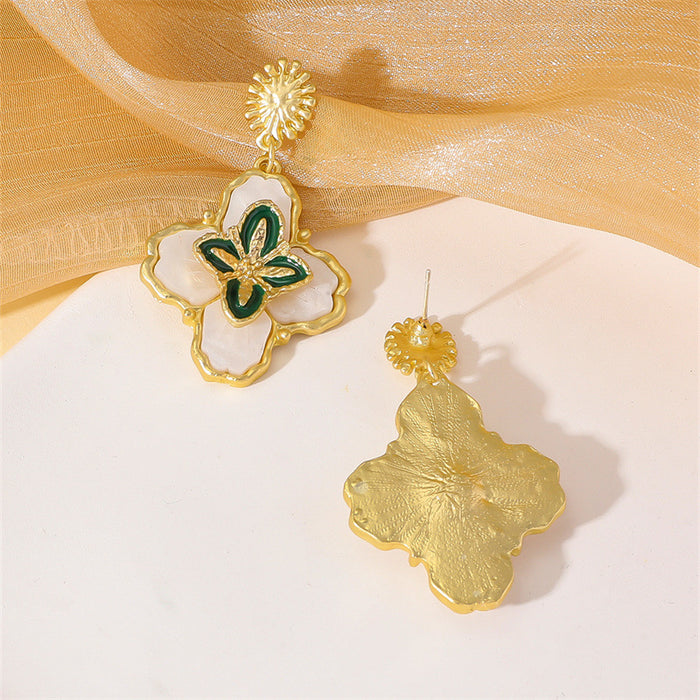 Wholesale French Vintage Floral Earrings Green Zinc Alloy Trendy Jewelry Accessory MOQ≥2