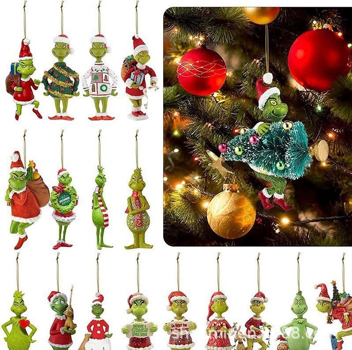 Wholesale Acrylic Cartoon Monster Christmas Tree Hanging Ornament 8-Piece Decorative Accent Set MOQ≥2