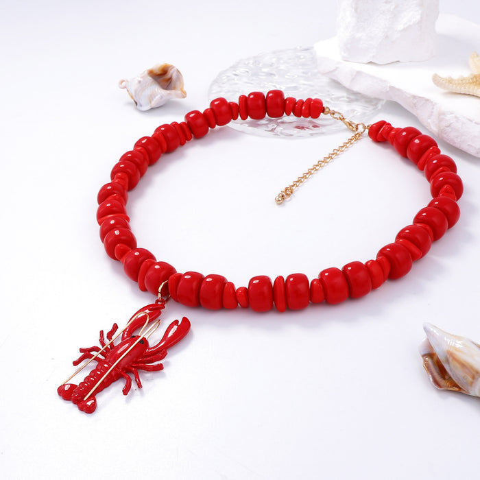 Wholesale  Alloy Spray-Painted Lobster Pendant Beaded Versatile Necklace for Women