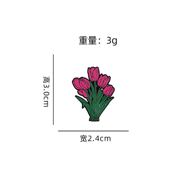Wholesale Cute Plant Flower Brooch Cartoon Tulip Peony Metal Badge