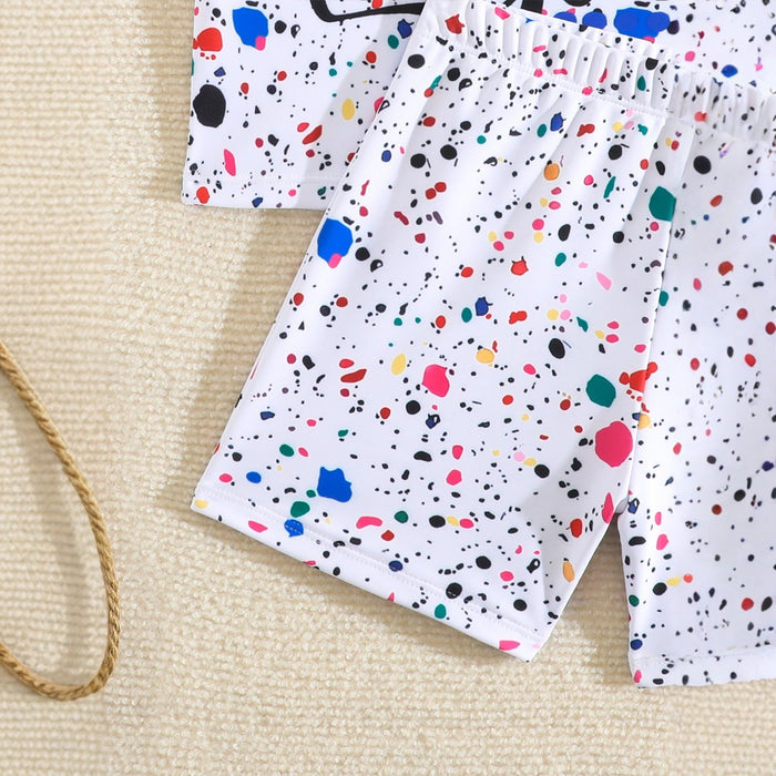 Wholesale Short sleeved shorts casual suit with splashed ink print t-shirt two-piece set, fashionable slimming sportswear