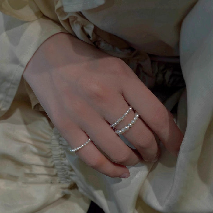 Wholesale Retro high-end sensory ring, small pearl ring, female niche, unique, light luxury index finger ring