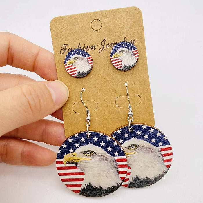 Wholesale Independence Day Five-pointed Star Printed Wooden Earrings JDC-ES-PuCi032