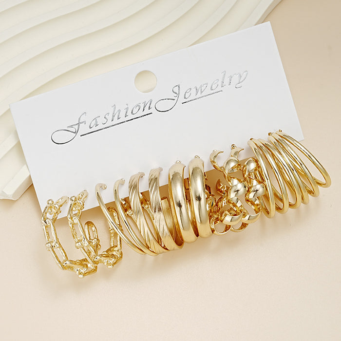 Wholesale Three-tube Chain Gold Alloy Earrings for Women 6-piece Set JDC-ES-HZS004