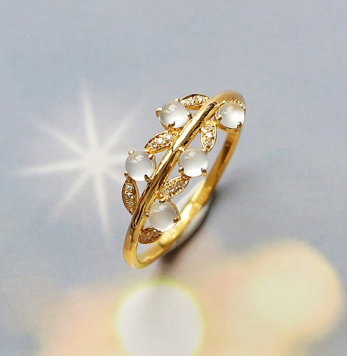 Wholesale Ring inlaid with leaves, adjustable ring, light luxury, niche