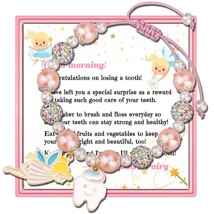 Wholesale Women S Pink Faux Pearl Bracelet With Tooth Fairy Pendant Beaded Charm Jewelry Fashion Accessory For Boutique Resale