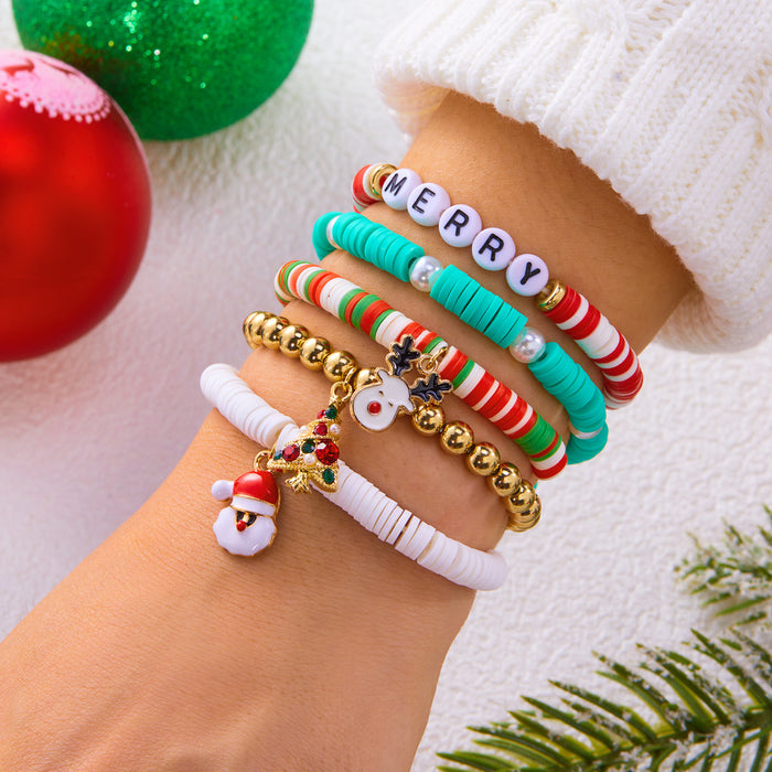 Wholesale Christmas atmosphere bracelet for women Christmas tree gift box letter soft clay elastic beaded stacking bracelet