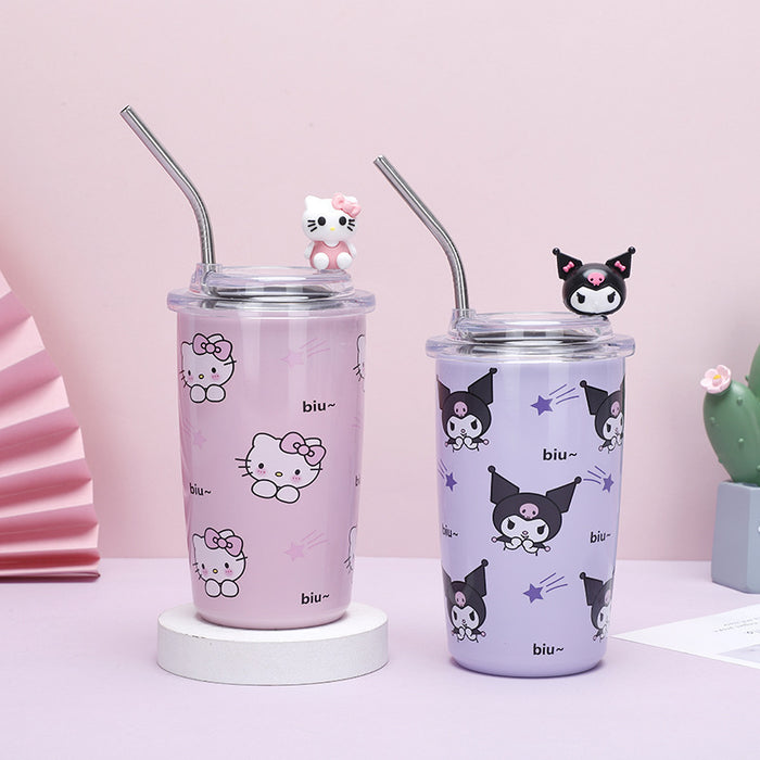 Wholesale Cute Cartoon Stainless Steel Portable Straw Thermos Cup for Students