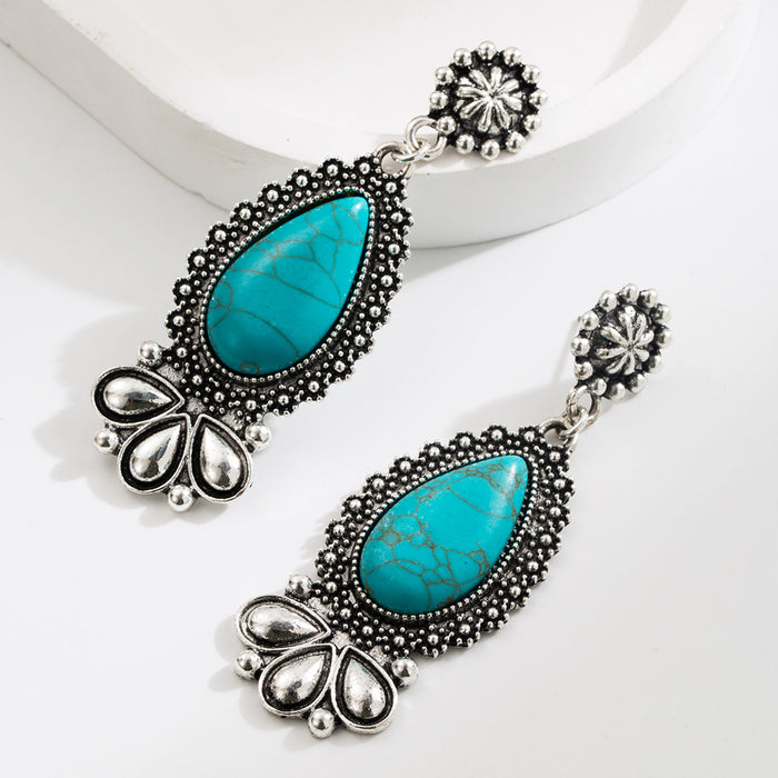 Wholesale Exaggerated teardrop earrings inlaid with turquoise
