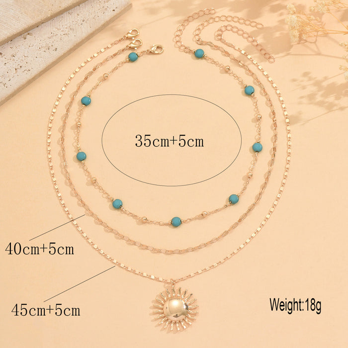 Wholesale Multi-layered gold sun pendant necklace