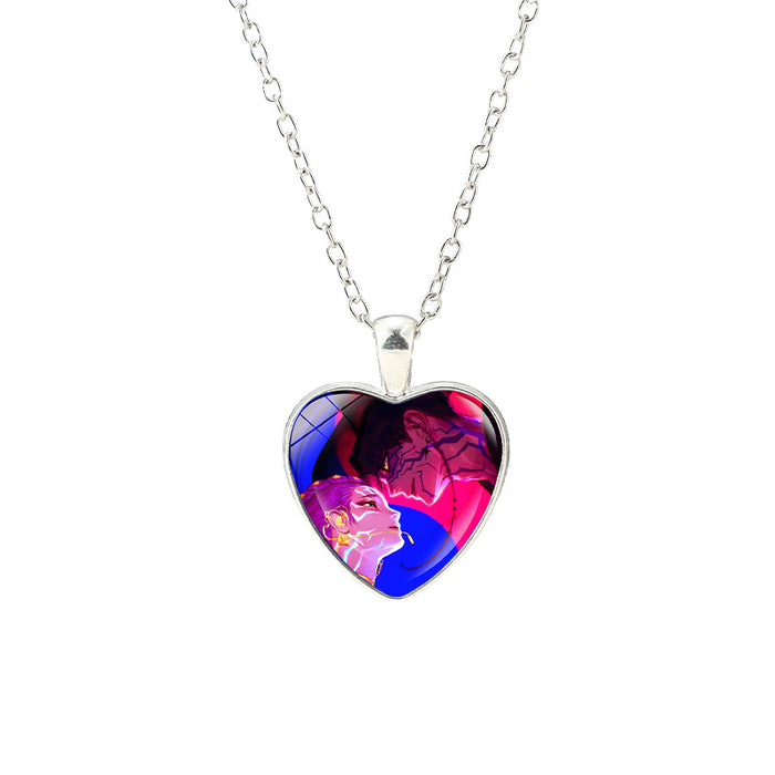 Wholesale Anime Kpop glass heart pendant Necklaces