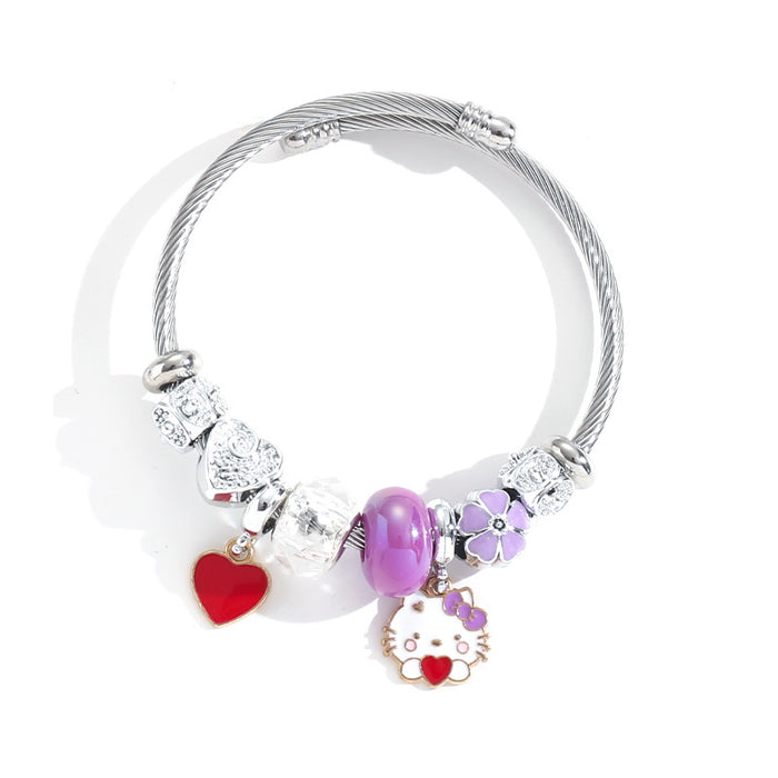 Wholesale stainless steel silver heart pendant beaded Charms Bracelet