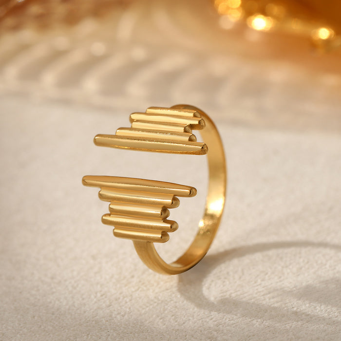 Wholesale Stainless steel ring with fashionable and minimalist style, geometric hollow opening and hand decoration ring