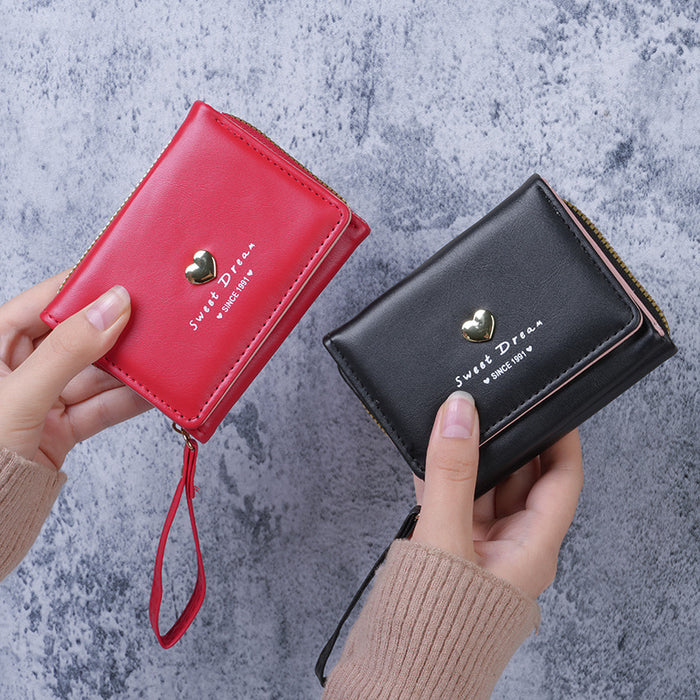 Wholesale Modern Heart-Shaped PU Leather Wallet for Women - Tri-Fold Card Holder with Zipper White - Casual Resale Accessory