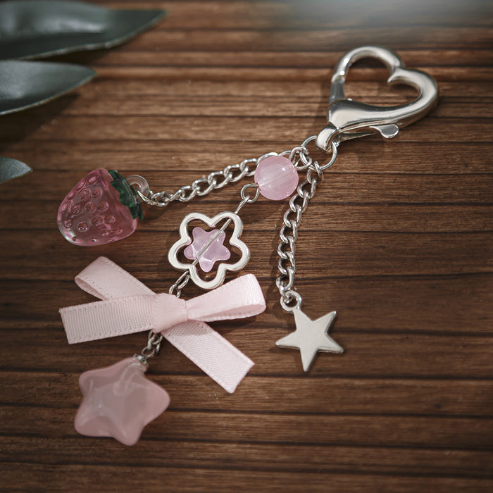 Wholesale Jewelry bow keychain pentagram alloy glass bead pendant
