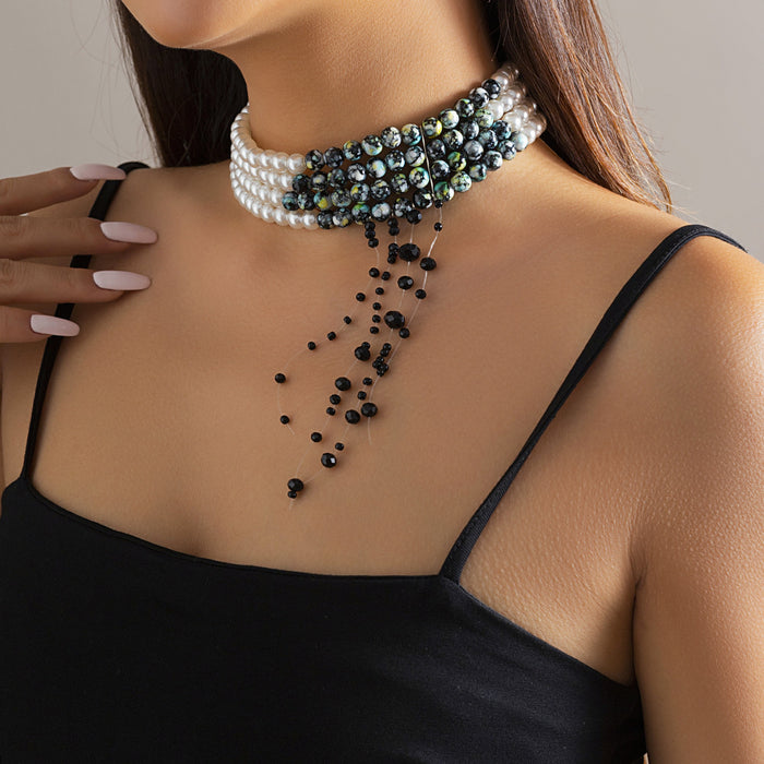 Wholesale jewelry round beads necklace vintage gothic style blood drop tassel imitation pearl necklace