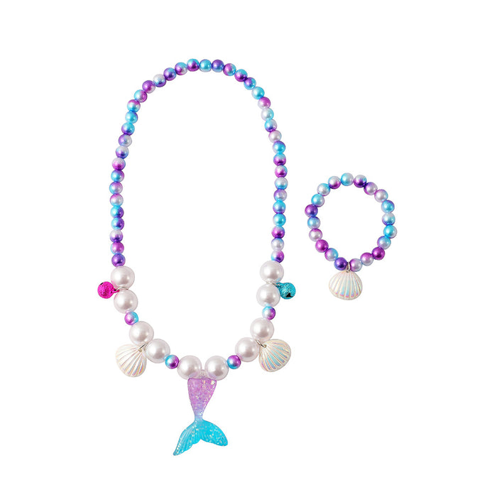 Wholesale Children' s new synthetic pearl jewelry set cute cartoon mermaid tail beaded necklace bracelet earring set