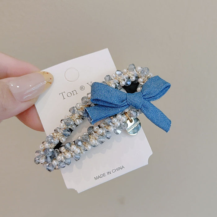 Wholesale Bangs Clip Denim Bow Hair Clips for girl