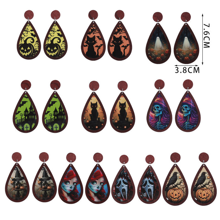 Wholesale  Horror Party Wooden Inlaid Acrylic Double-sided Funny Holiday Earrings Accessories